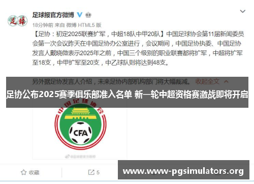 足协公布2025赛季俱乐部准入名单 新一轮中超资格赛激战即将开启 足协公布2025赛季俱乐部准入名单 新一轮中超资格赛激战即将开启