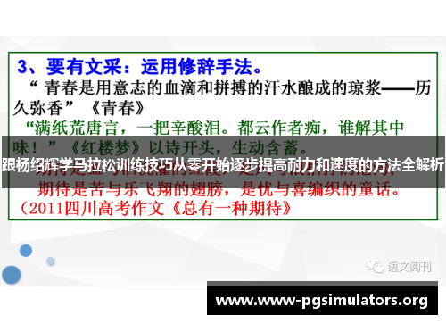 跟杨绍辉学马拉松训练技巧从零开始逐步提高耐力和速度的方法全解析 跟杨绍辉学马拉松训练技巧从零开始逐步提高耐力和速度的方法全解析